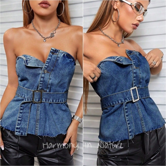 Raw Appeal Denim Tube Top - Medium Wash - Picture 3 of 8